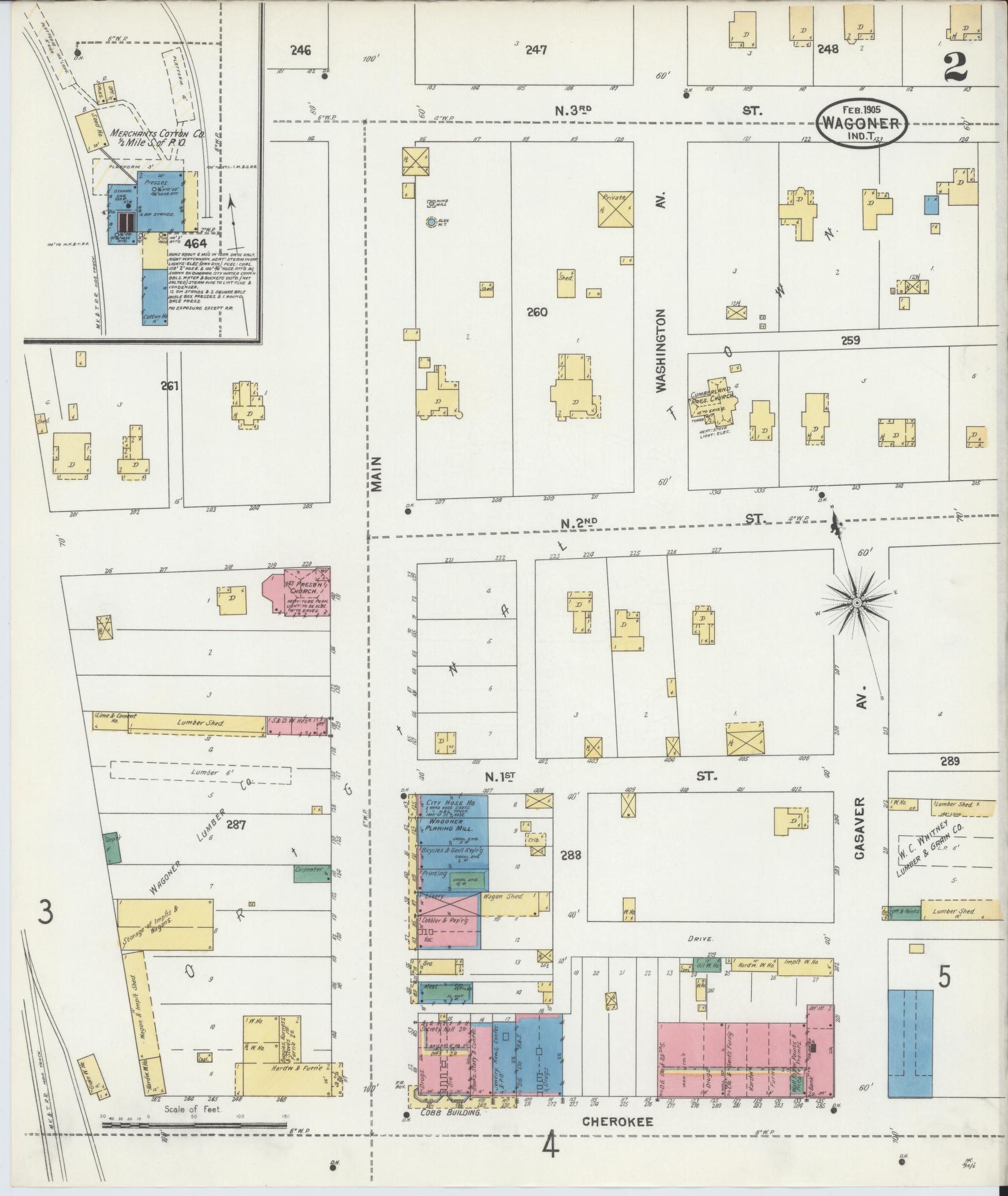 Sanborn Fire Insurance Map from Wagoner, Wagoner County, Oklahoma (1905), Sheet #0002 - Complete Map Set gallery image, historic Sanborn map, vintage wall art, Oklahoma Oklahoma