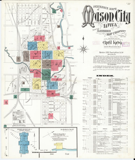 Sanborn Fire Insurance Map from Mason City, Cerro Gordo County, Iowa (1909), Sheet #0001 - Historic Sanborn Fire Insurance Map Print, vintage old map wall art