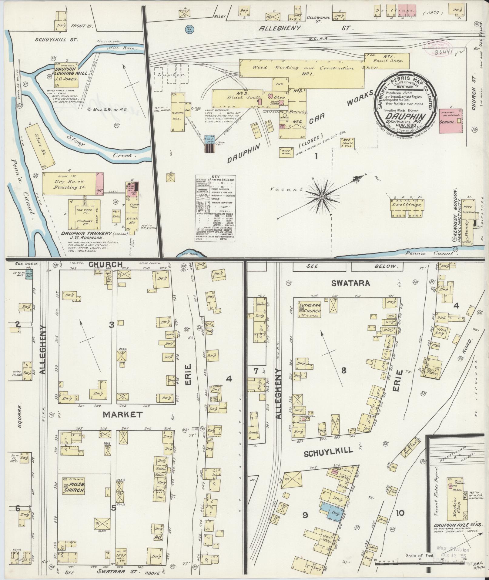 Sanborn Fire Insurance Map from Dauphin, Dauphin County, Pennsylvania (1890), Sheet #0001 - Historic Sanborn Fire Insurance Map Print, vintage old map wall art, antique decor, genealogy gift, Pennsylvania Pennsylvania map