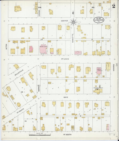 Sanborn Fire Insurance Map from Lebanon, Saint Clair County, Illinois (1906), Sheet #0002 - Complete Map Set gallery image, historic Sanborn map, vintage wall art, Illinois Illinois