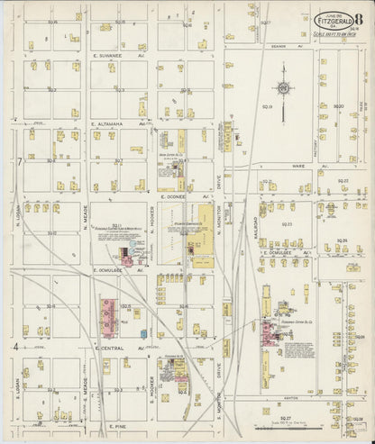 Sanborn Fire Insurance Map from Fitzgerald, Ben Hill County, Georgia (1915), Sheet #0008 - Complete Map Set gallery image, historic Sanborn map, vintage wall art, Georgia Georgia
