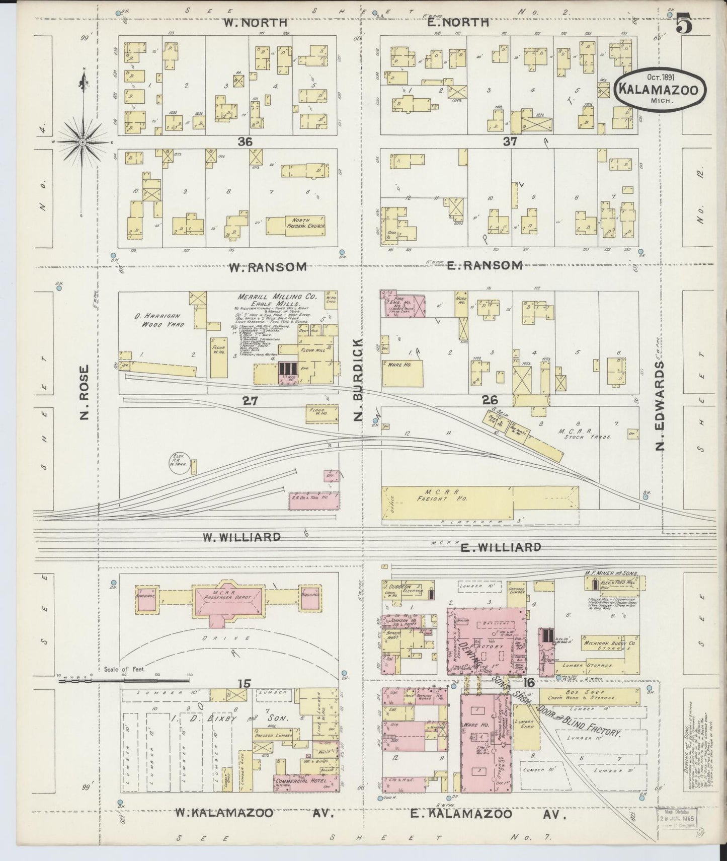 Sanborn Fire Insurance Map from Kalamazoo, Kalamazoo County, Michigan (1891), Sheet #0005 - Complete Map Set gallery image, historic Sanborn map, vintage wall art, Michigan Michigan