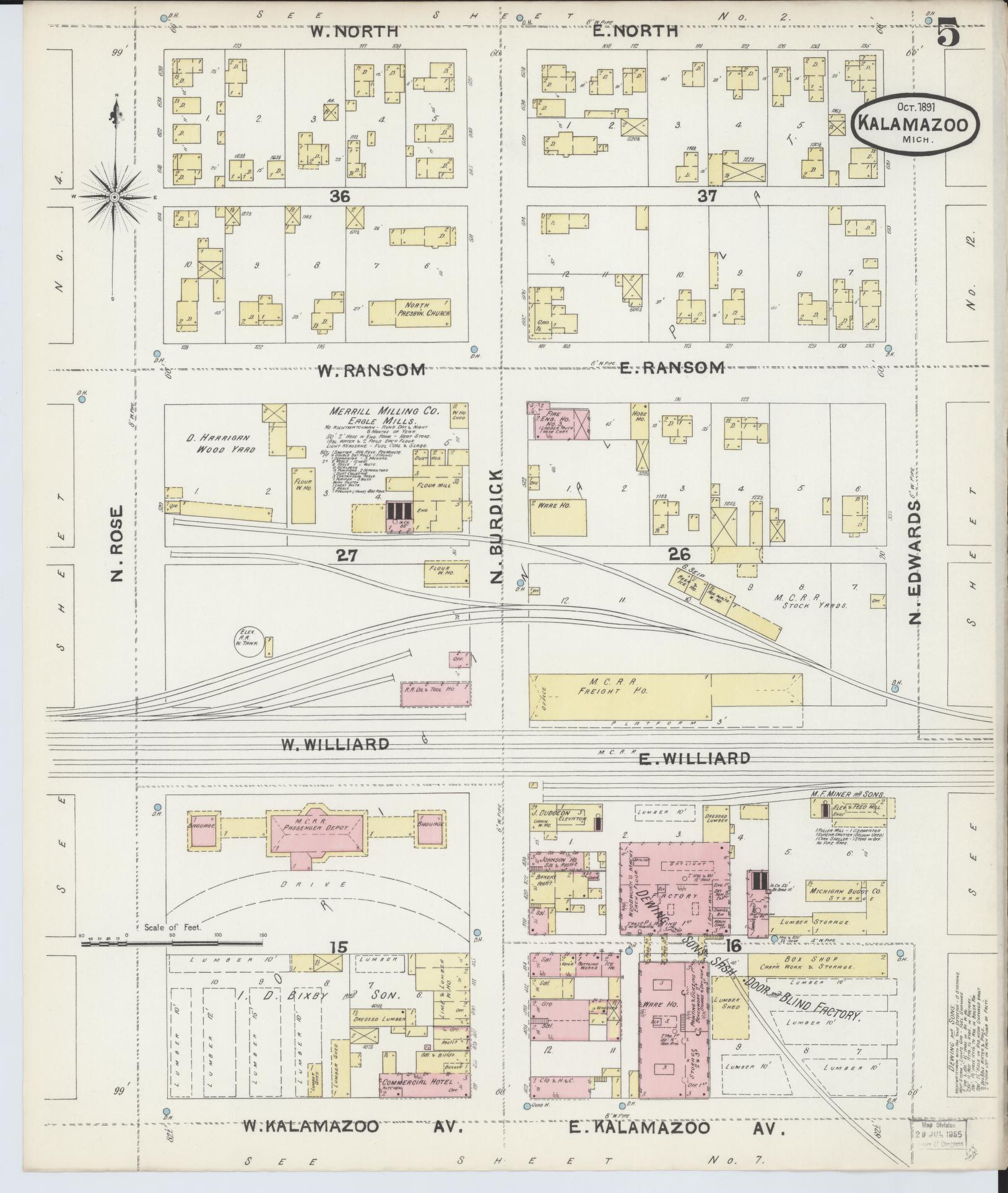 Sanborn Fire Insurance Map from Kalamazoo, Kalamazoo County, Michigan (1891), Sheet #0005 - Complete Map Set gallery image, historic Sanborn map, vintage wall art, Michigan Michigan