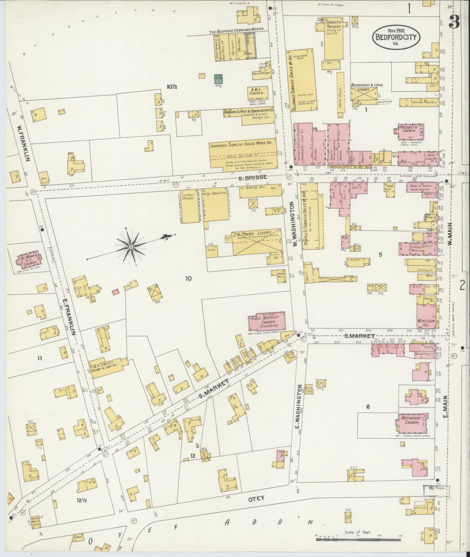 Sanborn Fire Insurance Map from Bedford, Independent Cities, Virginia (1902), Sheet #0003 - Complete Map Set gallery image, historic Sanborn map, vintage wall art, Virginia Virginia