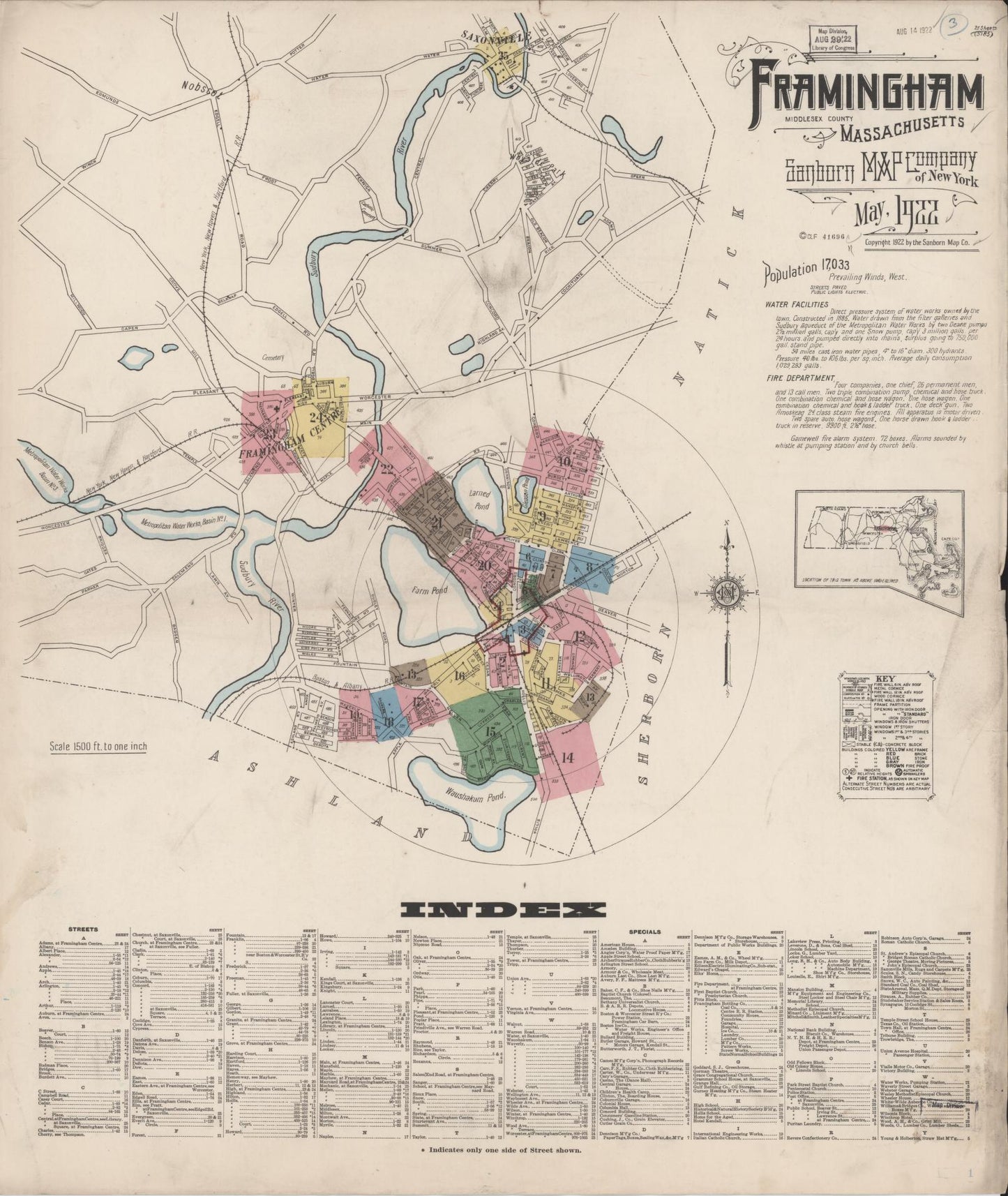 Sanborn Fire Insurance Map from Framingham, Middlesex County, Massachusetts (1922), Sheet #0001 - Complete Map Set gallery image, historic Sanborn map, vintage wall art, Massachusetts Massachusetts