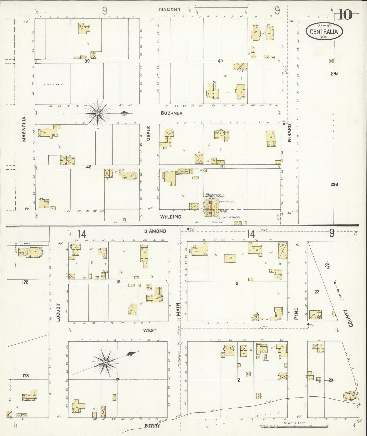 Sanborn Fire Insurance Map from Centralia, Lewis County, Washington (1901), Sheet #0010 - Complete Map Set gallery image, historic Sanborn map, vintage wall art, Washington Washington