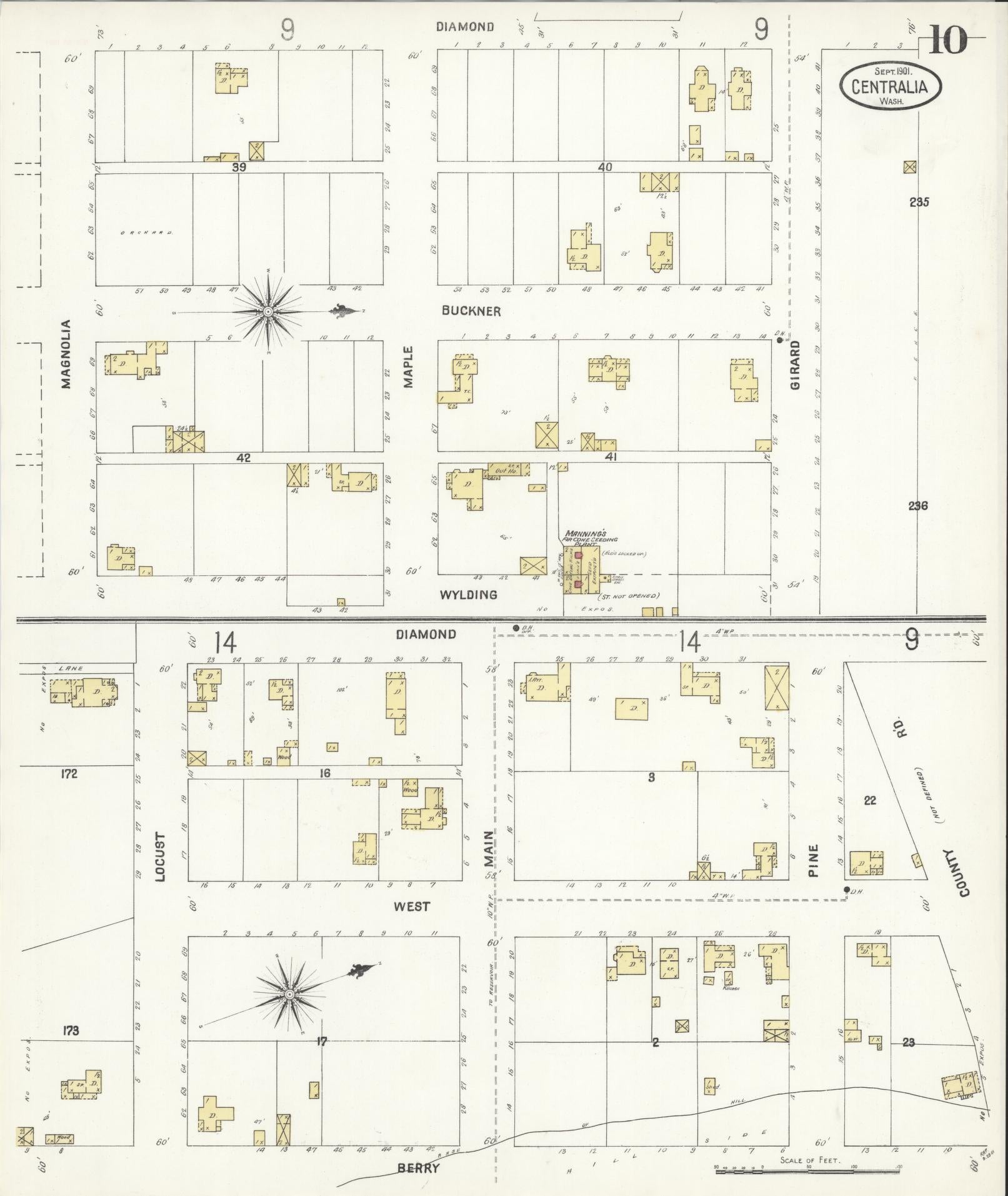 Sanborn Fire Insurance Map from Centralia, Lewis County, Washington (1901), Sheet #0010 - Complete Map Set gallery image, historic Sanborn map, vintage wall art, Washington Washington