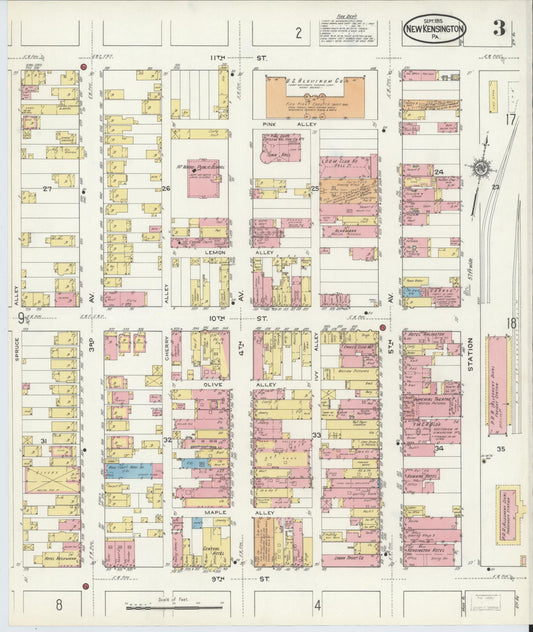 Sanborn Fire Insurance Map from New Kensington, Westmoreland County, Pennsylvania (1915), Sheet #0003 - Historic Sanborn Fire Insurance Map Print, vintage old map wall art, antique decor, genealogy gift, Pennsylvania Pennsylvania map