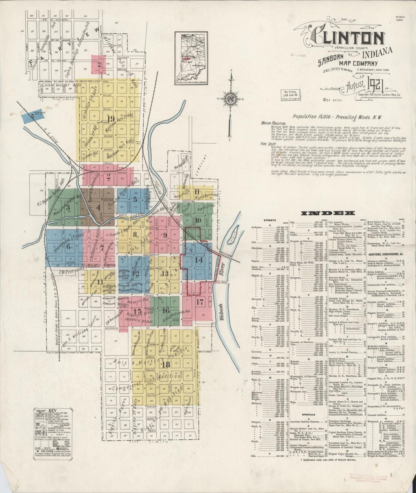 Sanborn Fire Insurance Map from Clinton, Vermillion County, Indiana (1921), Sheet #0001 - Complete Map Set gallery image, historic Sanborn map, vintage wall art, Indiana Indiana