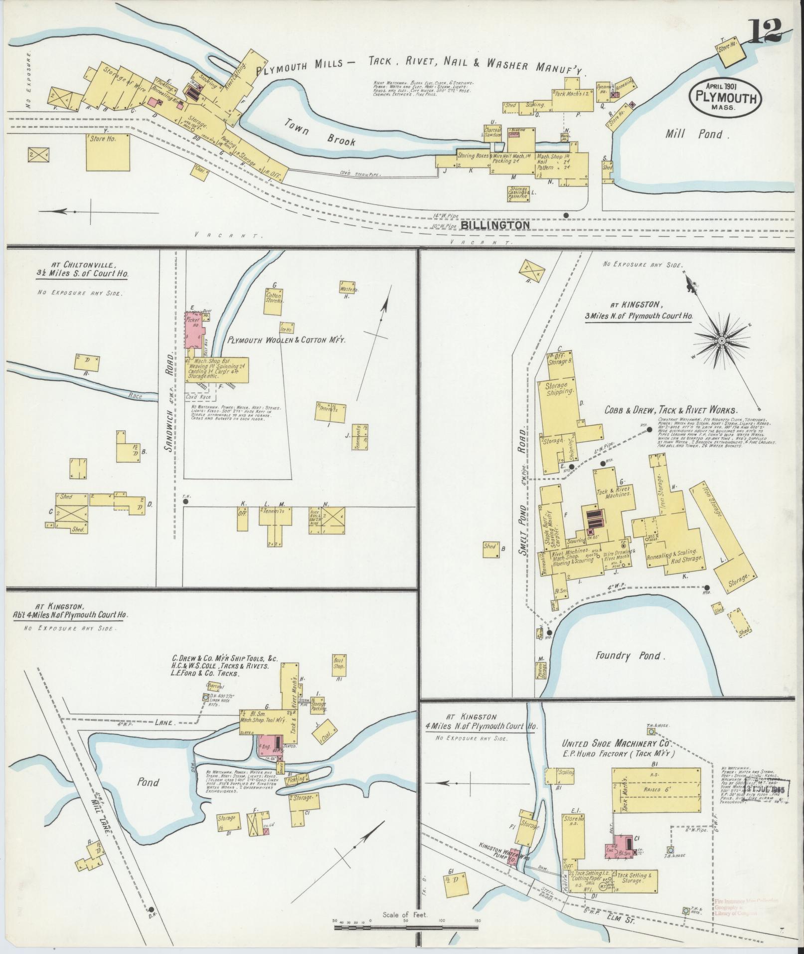 Sanborn Fire Insurance Map from Plymouth, Plymouth County, Massachusetts (1901), Sheet #0012 - Historic Sanborn Fire Insurance Map Print, vintage old map wall art, antique decor, genealogy gift, Massachusetts Massachusetts map