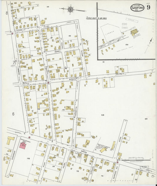 Sanborn Fire Insurance Map from Sanford, York County, Maine (1921), Sheet #0009 - Historic Sanborn Fire Insurance Map Print, vintage old map wall art, antique decor, genealogy gift, Maine Maine map