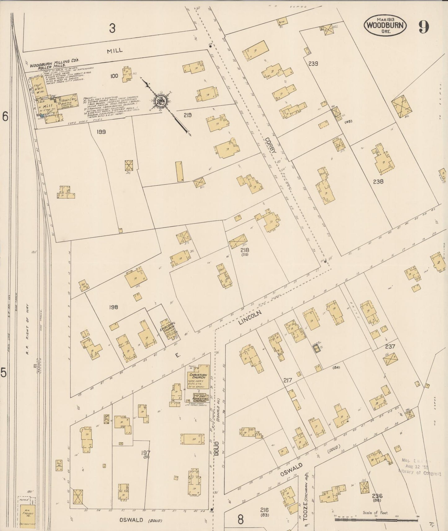 Sanborn Fire Insurance Map from Woodburn, Marion County, Oregon (1913), Sheet #0009 - Complete Map Set gallery image, historic Sanborn map, vintage wall art, Oregon Oregon