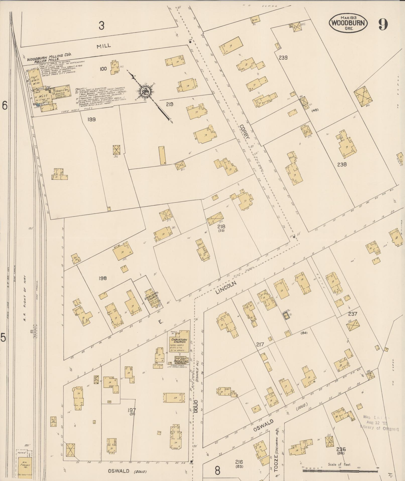 Sanborn Fire Insurance Map from Woodburn, Marion County, Oregon (1913), Sheet #0009 - Complete Map Set gallery image, historic Sanborn map, vintage wall art, Oregon Oregon