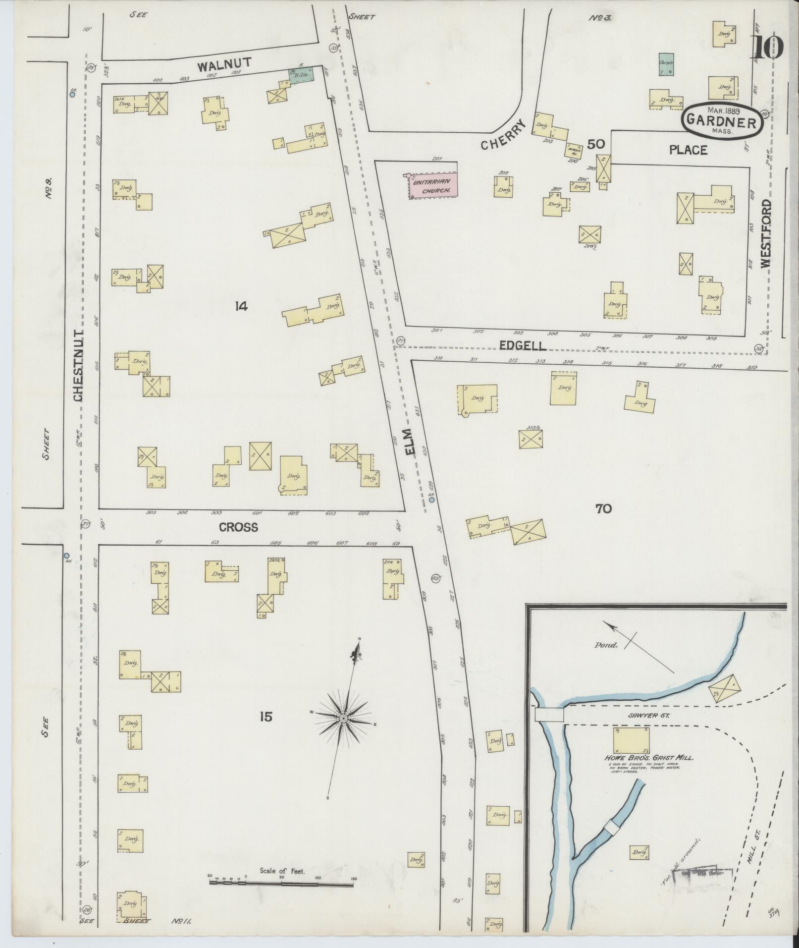 Sanborn Fire Insurance Map from Gardner, Worcester County, Massachusetts (1889), Sheet #0010 - Complete Map Set gallery image, historic Sanborn map, vintage wall art, Massachusetts Massachusetts