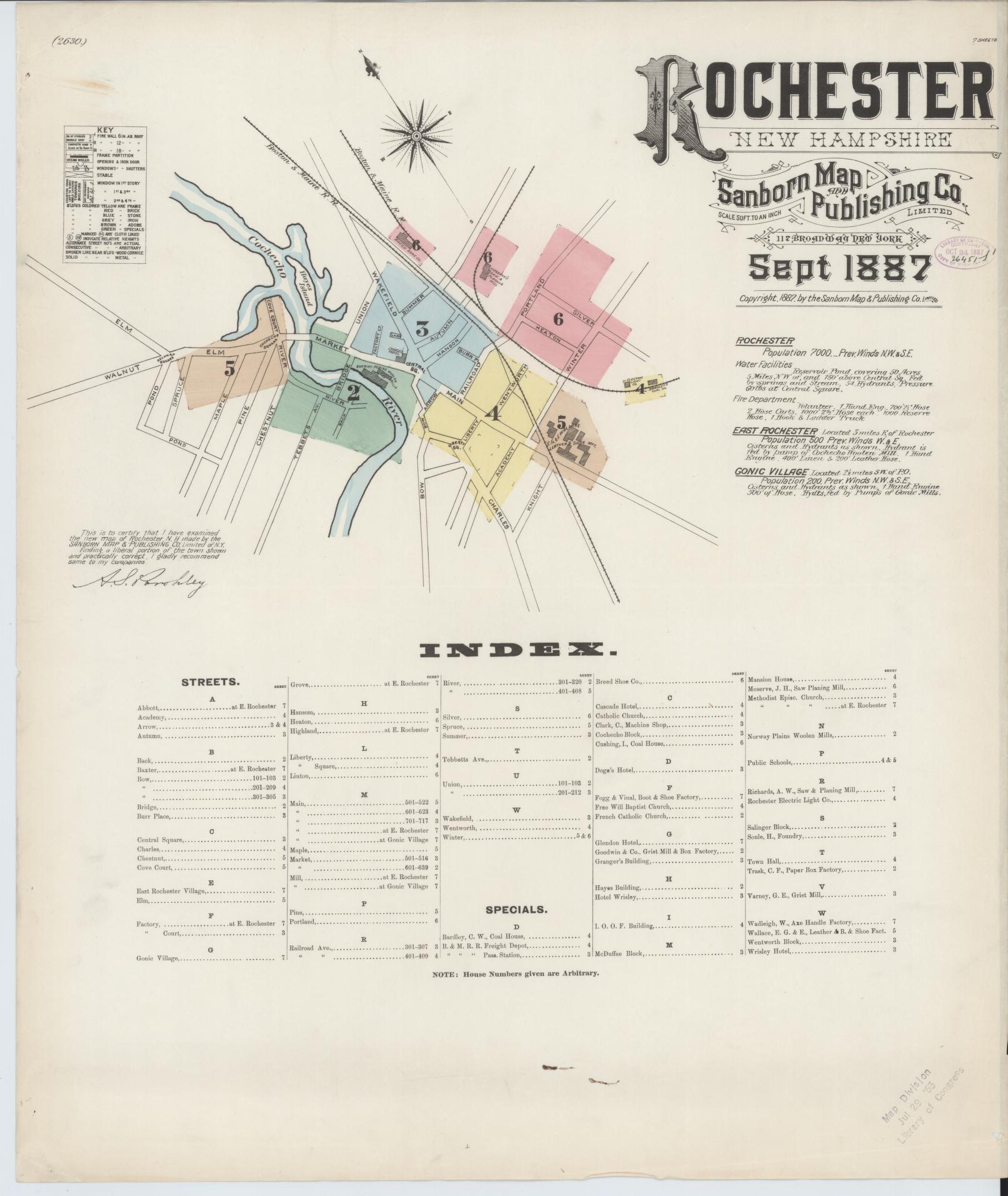 Sanborn Fire Insurance Map from Rochester, Strafford County, New Hampshire. (1887) – Historic Sanborn Fire Insurance Map Print