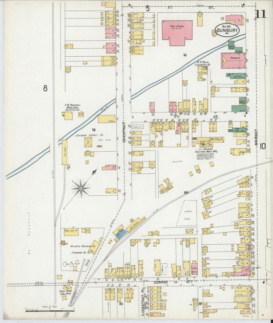 Sanborn Fire Insurance Map from Sunbury, Northumberland County, Pennsylvania (1901), Sheet #0011 - Historic Sanborn Fire Insurance Map Print, vintage old map wall art, antique decor, genealogy gift, Pennsylvania Pennsylvania map