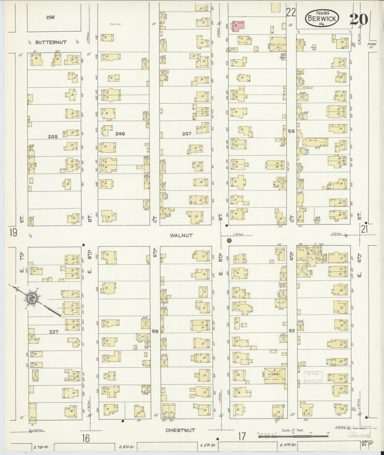 Sanborn Fire Insurance Map from Berwick, Columbia County, Pennsylvania (1913), Sheet #0020 - Historic Sanborn Fire Insurance Map Print, vintage old map wall art, antique decor, genealogy gift, Pennsylvania Pennsylvania map
