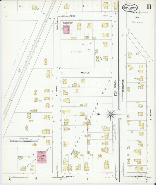 Sanborn Fire Insurance Map from Owatonna, Steele County, Minnesota (1909), Sheet #0011 - Historic Sanborn Fire Insurance Map Print, vintage old map wall art, antique decor, genealogy gift, Minnesota Minnesota map