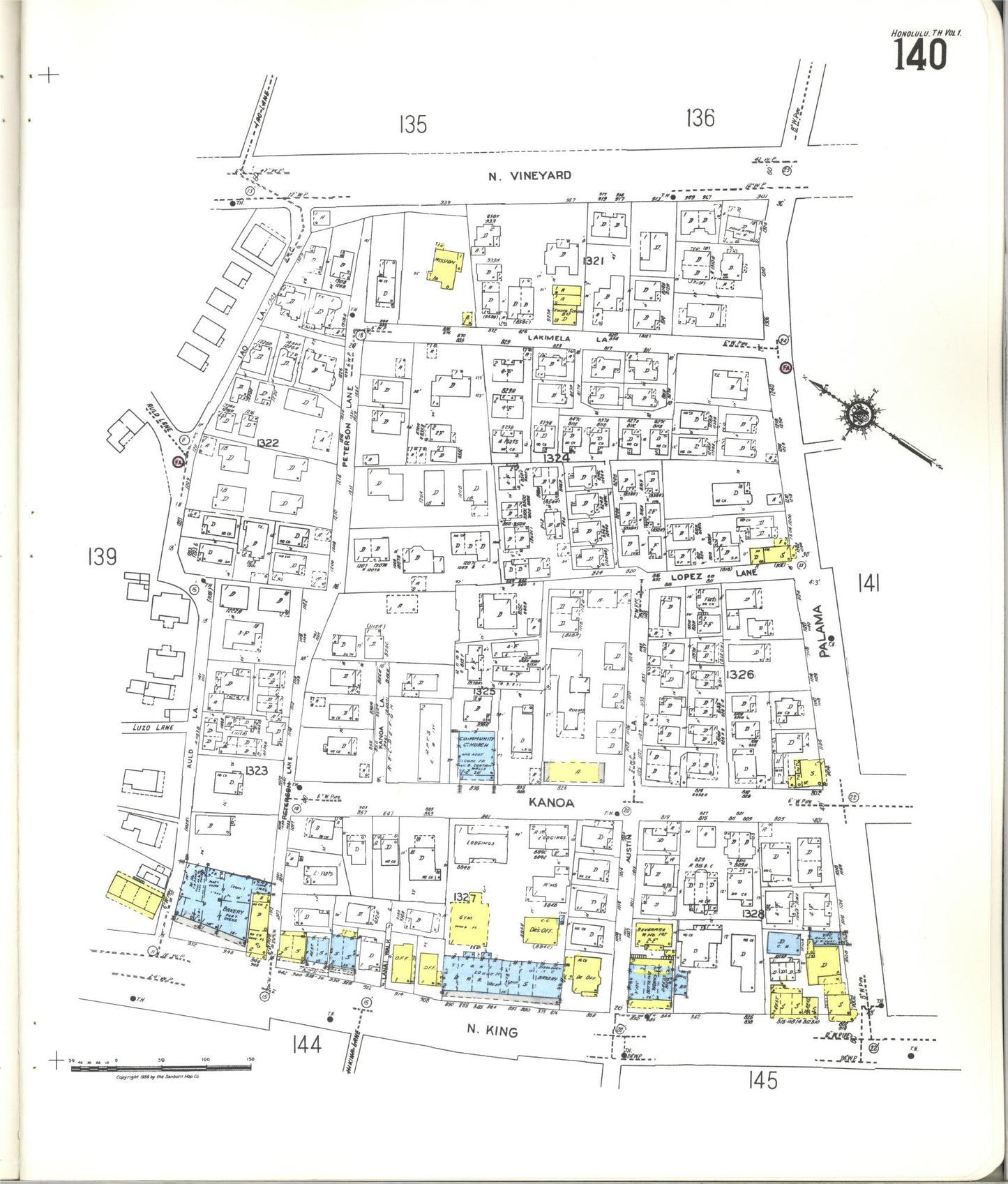 Sanborn Fire Insurance Map from Honolulu, Oahu County, Hawaii (1955), Sheet #0140 - Historic Sanborn Fire Insurance Map Print