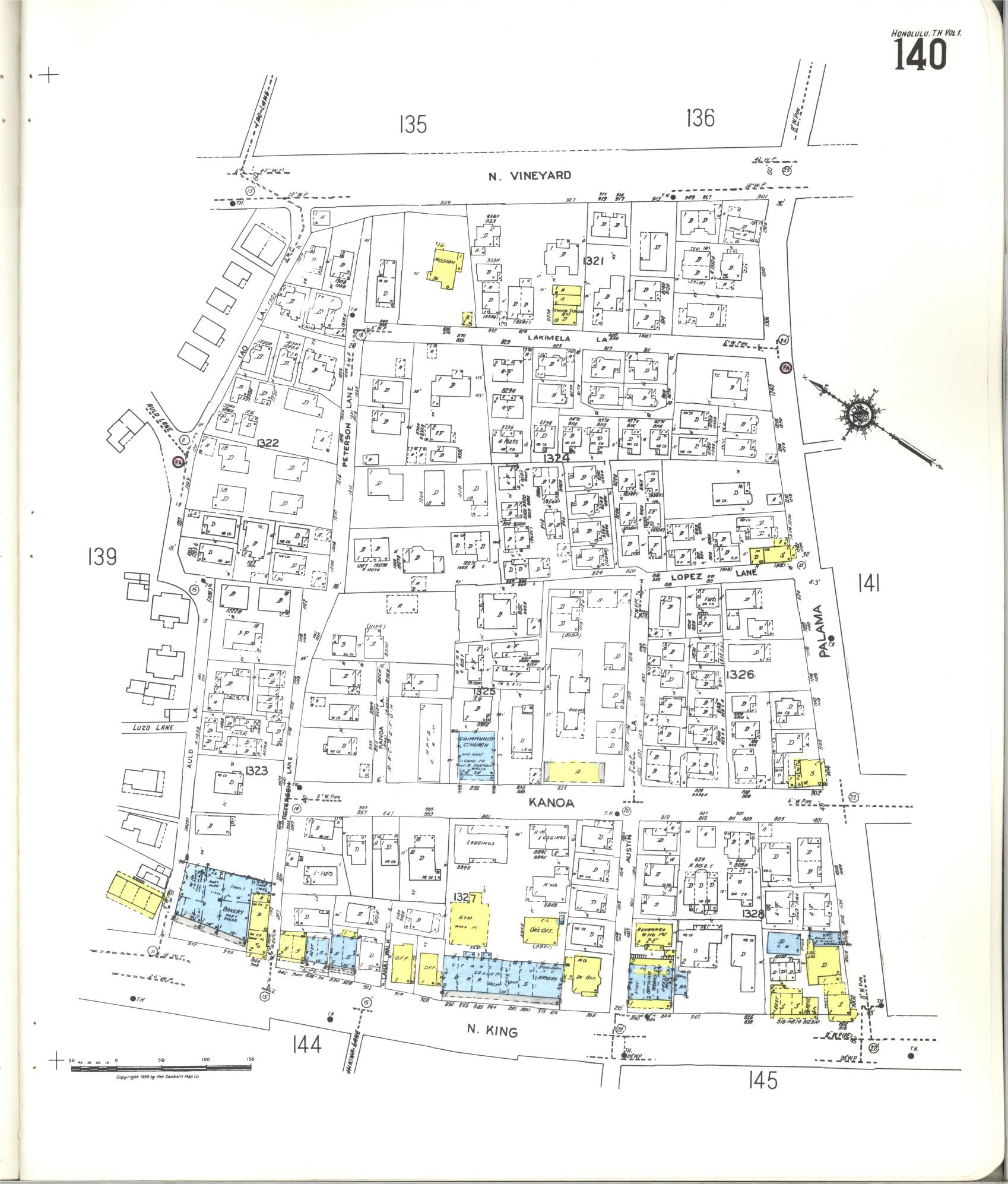 Sanborn Fire Insurance Map from Honolulu, Oahu County, Hawaii (1955), Sheet #0140 - Historic Sanborn Fire Insurance Map Print