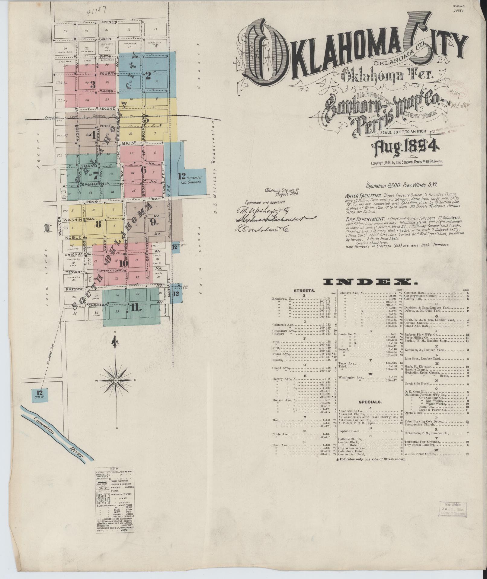 Sanborn Fire Insurance Map from Oklahoma City, Oklahoma County, Oklahoma (1894), Sheet #0001 - Complete Map Set gallery image, historic Sanborn map, vintage wall art, Oklahoma City Oklahoma