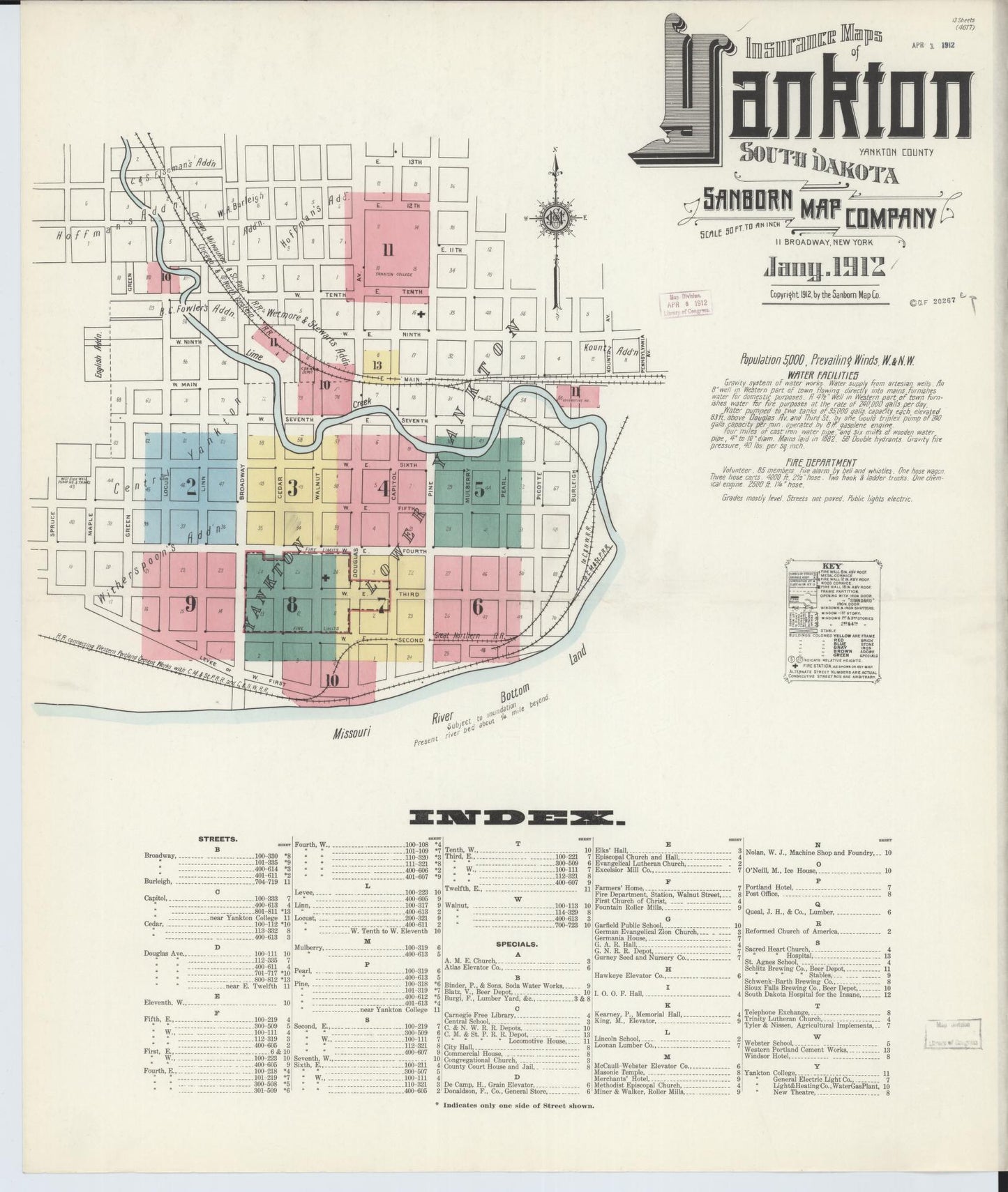 Sanborn Fire Insurance Map from Yankton, Yankton County, South Dakota (1912), Sheet #0001 - Complete Map Set gallery image, historic Sanborn map, vintage wall art, South Dakota South Dakota