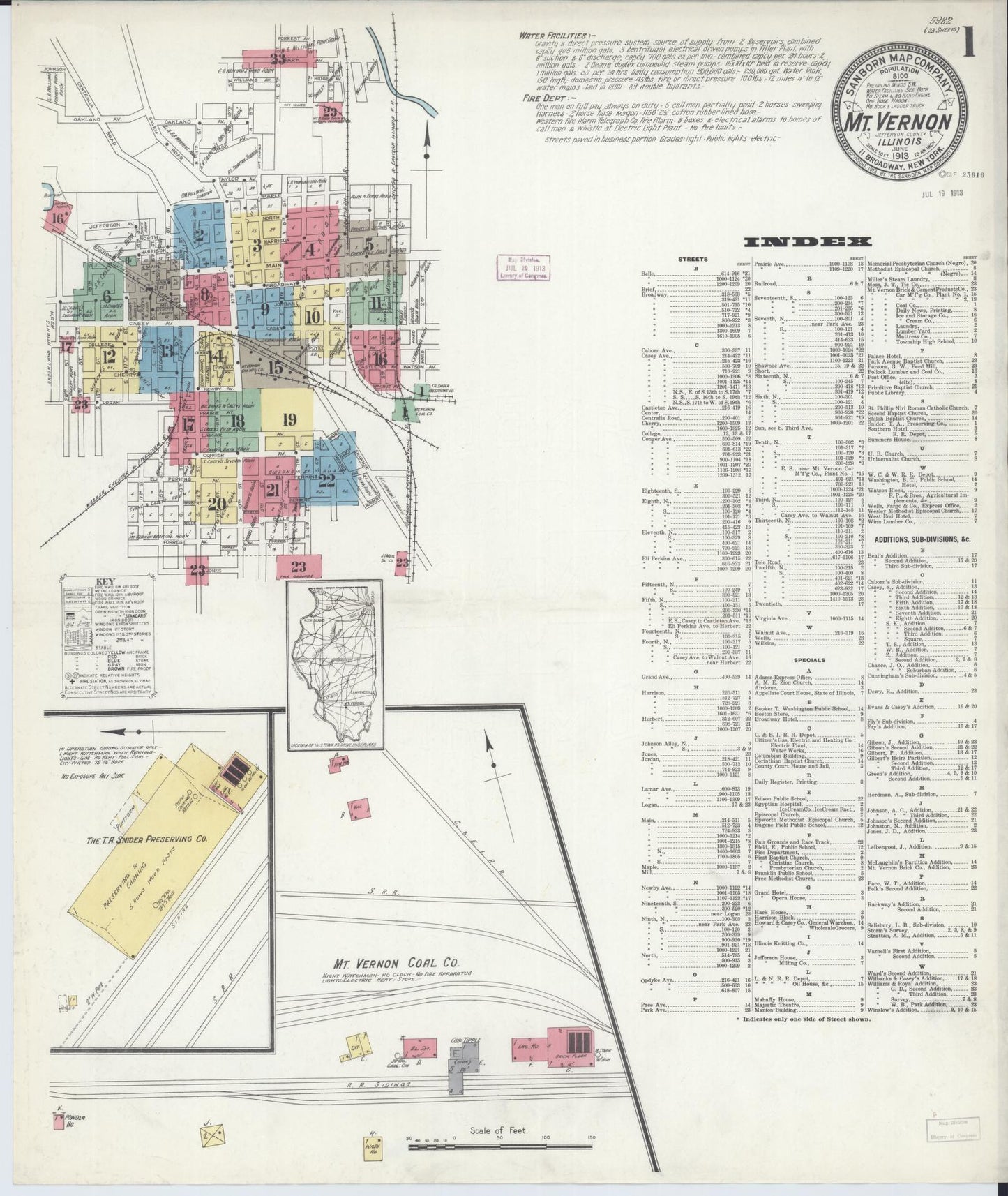 Sanborn Fire Insurance Map from Mount Vernon, Jefferson County, Illinois (1913), Sheet #0001 - Complete Map Set gallery image, historic Sanborn map, vintage wall art, Illinois Illinois