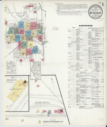 Sanborn Fire Insurance Map from Mount Vernon, Jefferson County, Illinois (1913), Sheet #0001 - Complete Map Set gallery image, historic Sanborn map, vintage wall art, Illinois Illinois