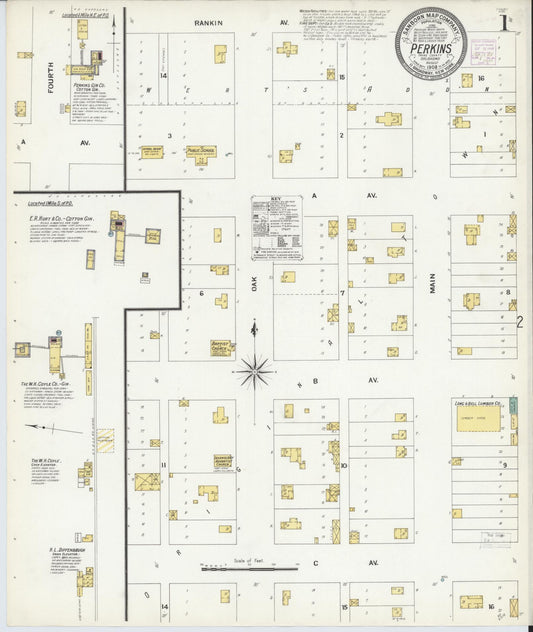 Sanborn Fire Insurance Map from Perkins, Payne County, Oklahoma (1908), Sheet #0001 - Historic Sanborn Fire Insurance Map Print, vintage old map wall art, antique decor, genealogy gift, Oklahoma Oklahoma map