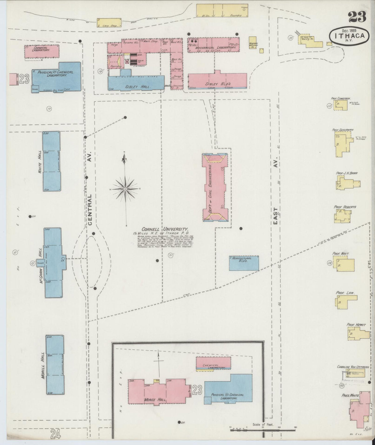 Sanborn Fire Insurance Map from Ithaca, Tompkins County, New York (1893), Sheet #0023 - Historic Sanborn Fire Insurance Map Print, vintage old map wall art, antique decor, genealogy gift, New York New York map