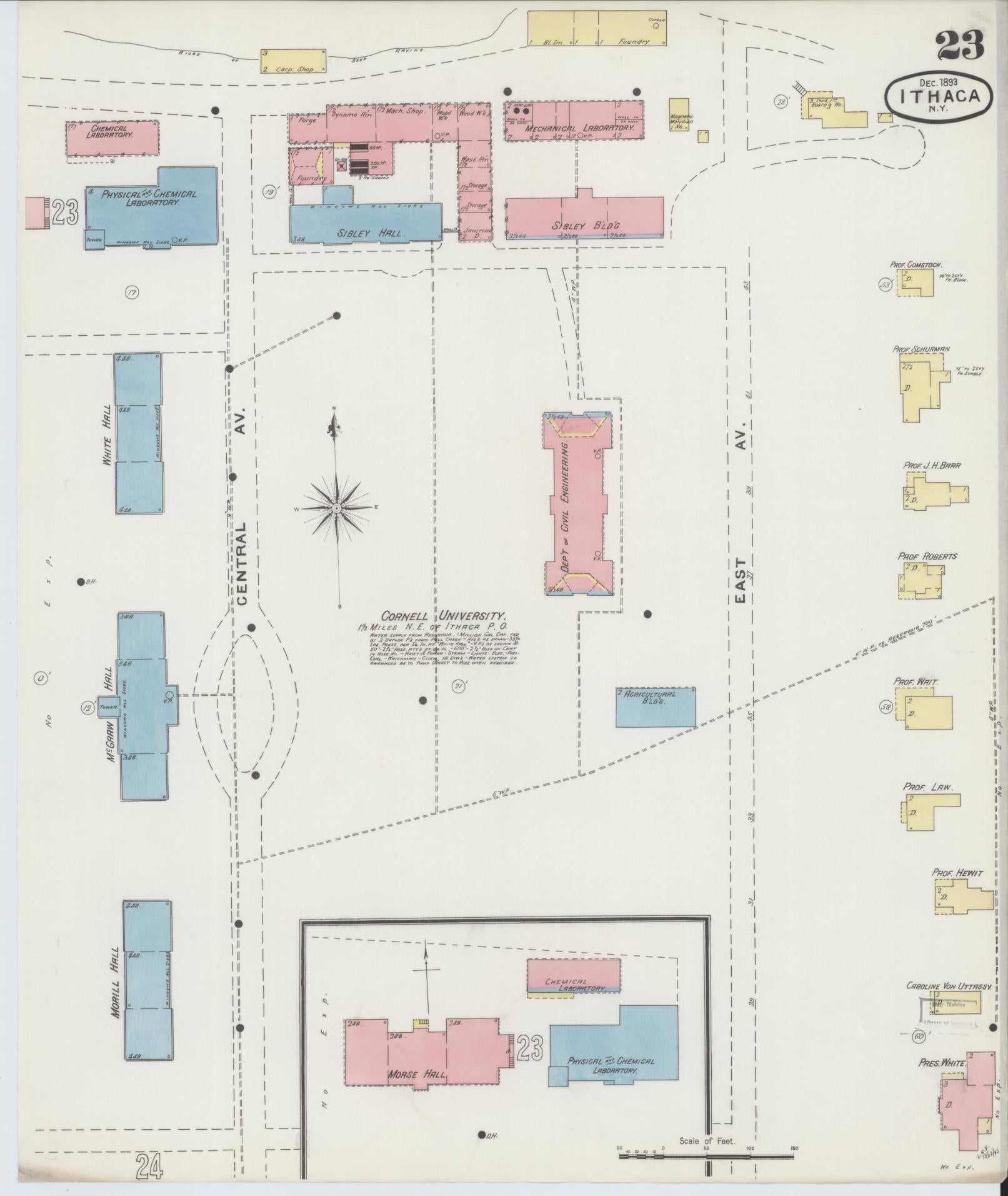 Sanborn Fire Insurance Map from Ithaca, Tompkins County, New York (1893), Sheet #0023 - Historic Sanborn Fire Insurance Map Print, vintage old map wall art, antique decor, genealogy gift, New York New York map
