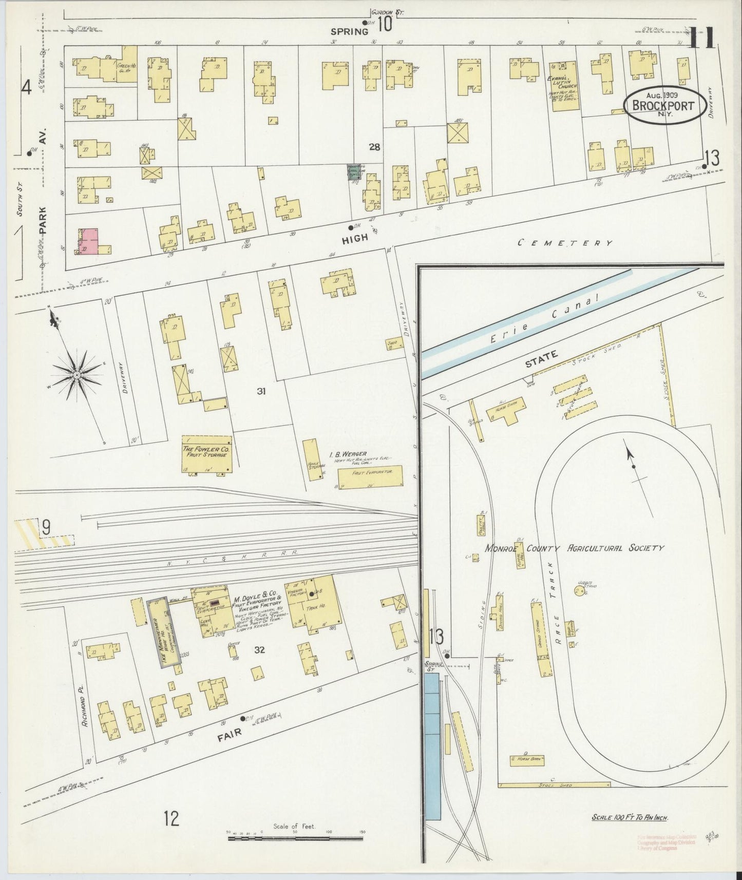 Sanborn Fire Insurance Map from Brockport, Monroe County, New York (1909), Sheet #0011 - Complete Map Set gallery image, historic Sanborn map, vintage wall art, New York New York
