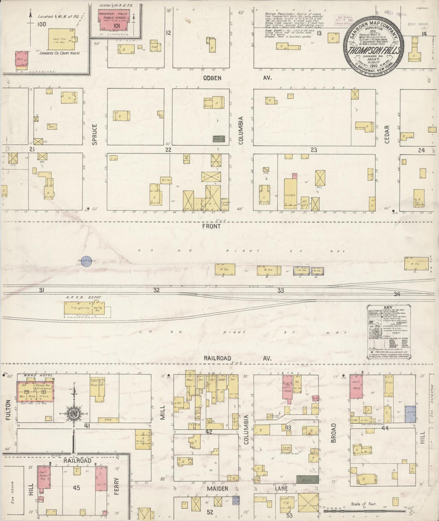 Sanborn Fire Insurance Map from Thompson Falls, Sanders County, Montana (1910), Sheet #0001 - Historic Sanborn Fire Insurance Map Print, vintage old map wall art, antique decor, genealogy gift, Montana Montana map