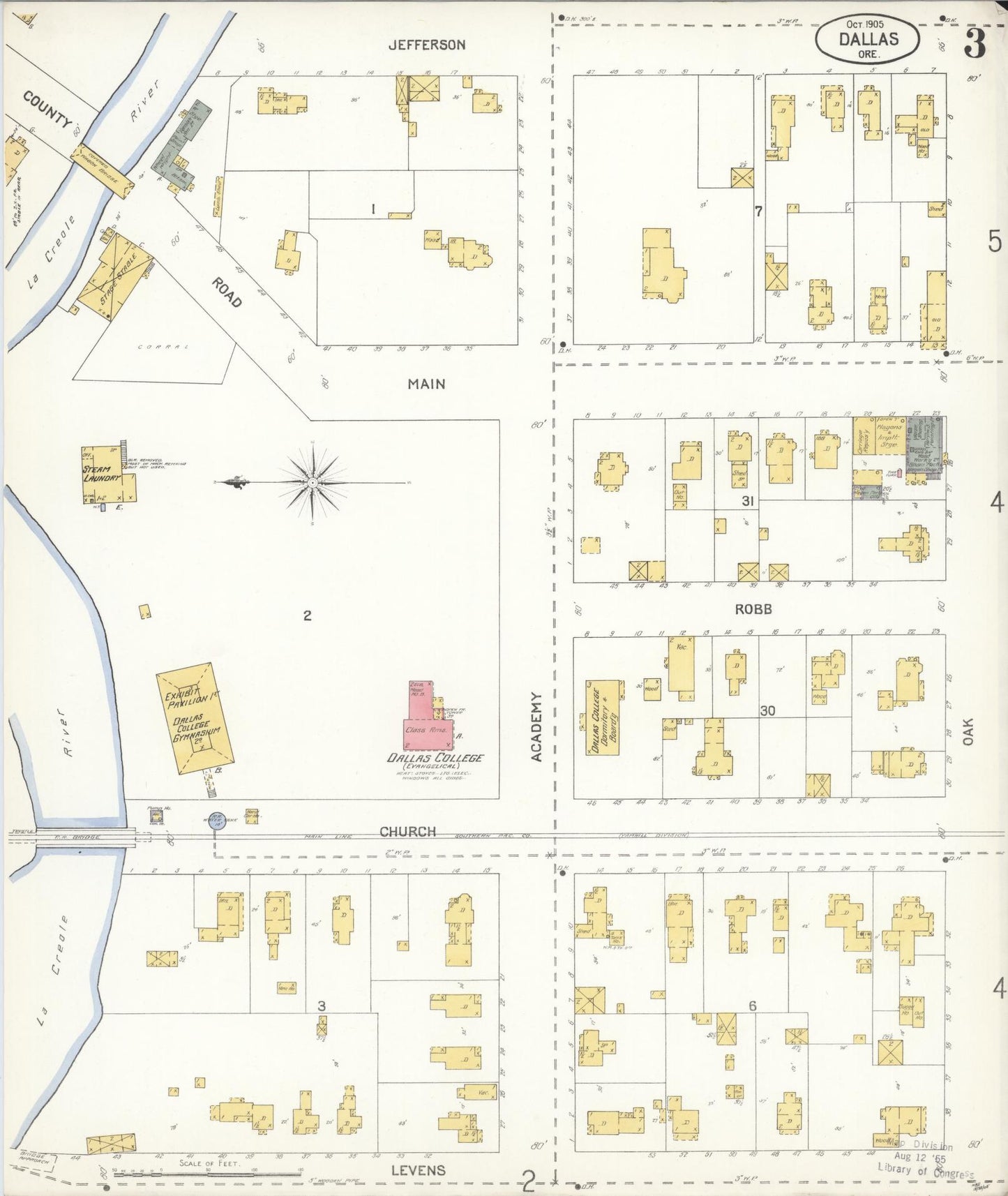 Sanborn Fire Insurance Map from Dallas, Polk County, Oregon (1905), Sheet #0003 - Complete Map Set gallery image, historic Sanborn map, vintage wall art, Oregon Oregon