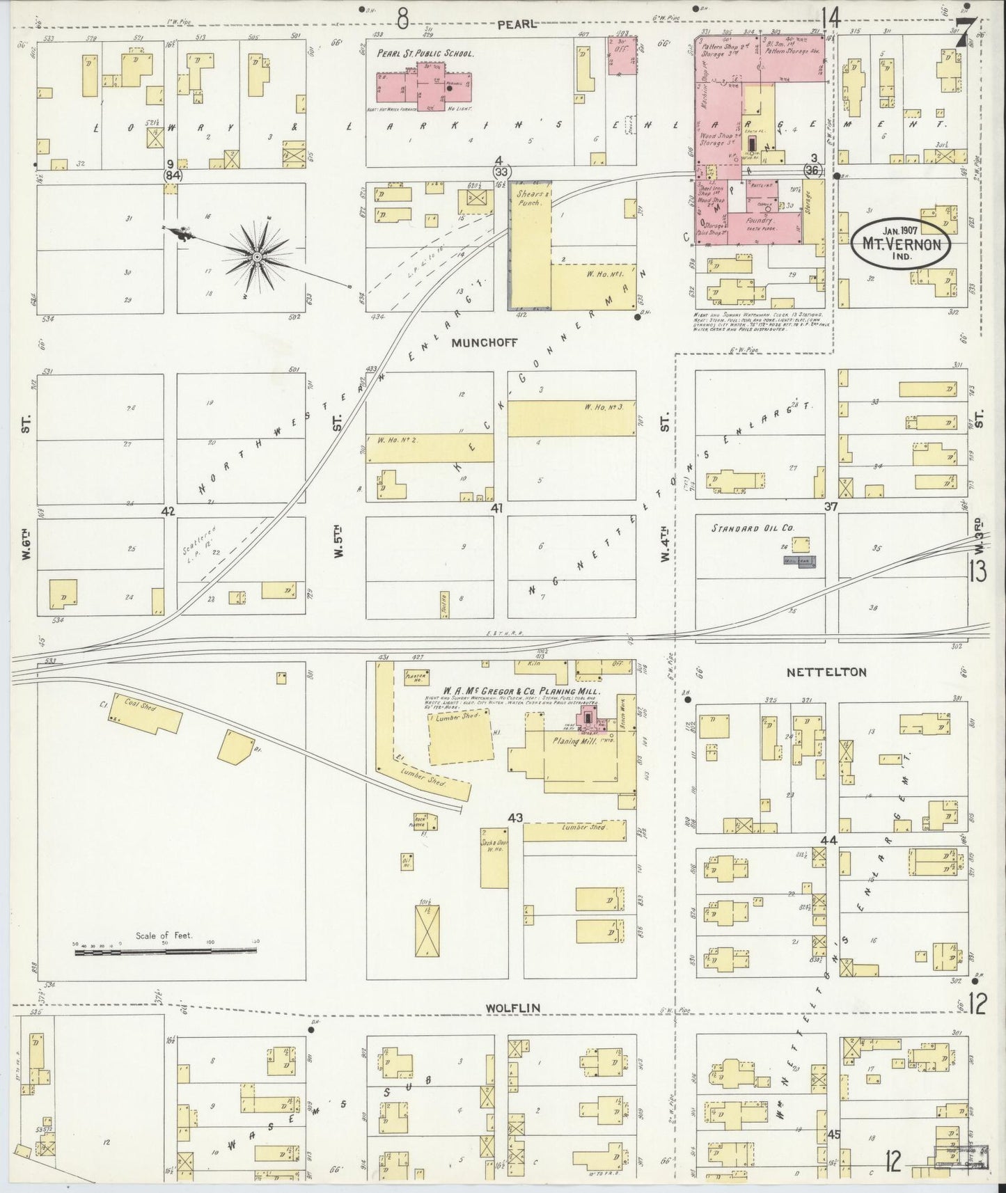 Sanborn Fire Insurance Map from Mount Vernon, Posey County, Indiana (1907), Sheet #0007 - Complete Map Set gallery image, historic Sanborn map, vintage wall art, Indiana Indiana