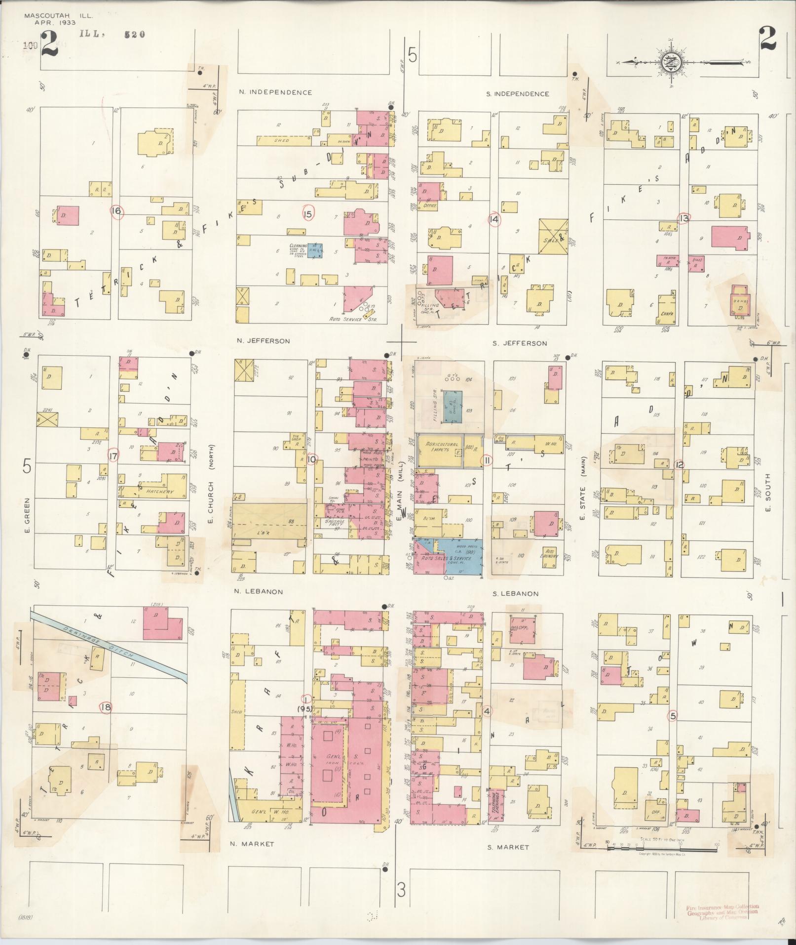 Sanborn Fire Insurance Map from Mascoutah, Saint Clair County, Illinois (1942), Sheet #0002 - Historic Sanborn Fire Insurance Map Print, vintage old map wall art, antique decor, genealogy gift, Illinois Illinois map