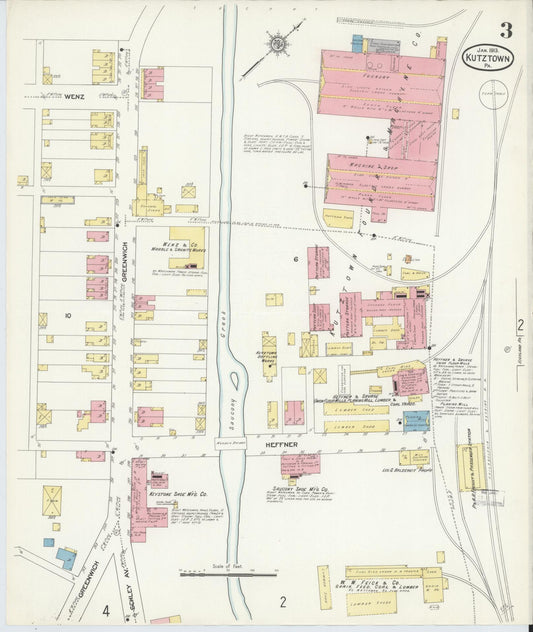 Sanborn Fire Insurance Map from Kutztown, Berks County, Pennsylvania (1913), Sheet #0003 - Historic Sanborn Fire Insurance Map Print, vintage old map wall art, antique decor, genealogy gift, Pennsylvania Pennsylvania map