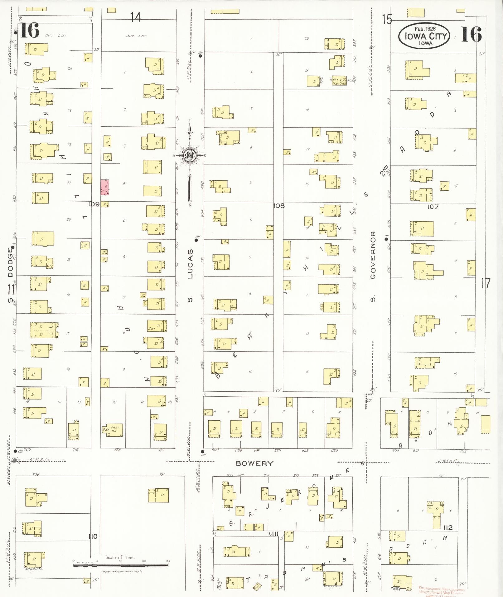 Sanborn Fire Insurance Map from Iowa City, Johnson County, Iowa (1926), Sheet #0016 - Historic Sanborn Fire Insurance Map Print, vintage old map wall art