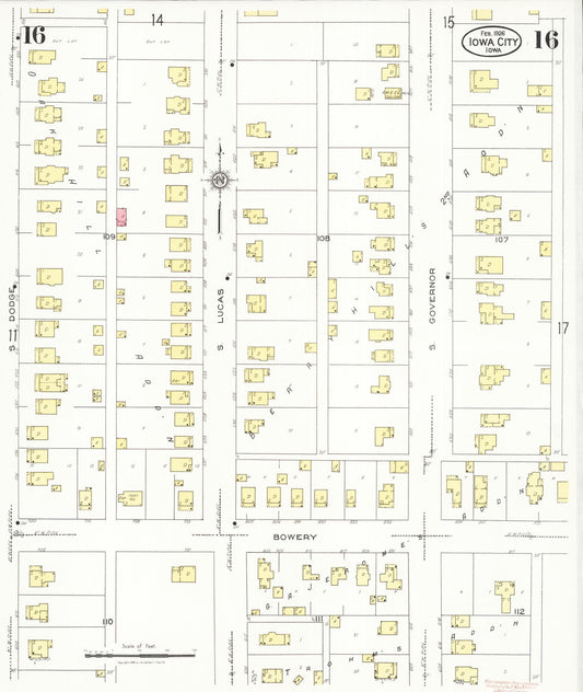 Sanborn Fire Insurance Map from Iowa City, Johnson County, Iowa (1926), Sheet #0016 - Historic Sanborn Fire Insurance Map Print, vintage old map wall art