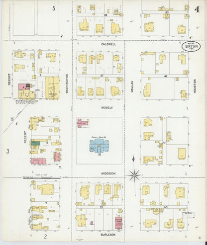 Sanborn Fire Insurance Map from Bryan, Brazos County, Texas (1901), Sheet #0004 - Historic Sanborn Fire Insurance Map Print, vintage old map wall art, antique decor, genealogy gift, Texas Texas map