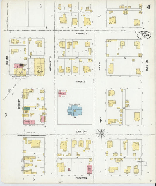 Sanborn Fire Insurance Map from Bryan, Brazos County, Texas (1901), Sheet #0004 - Historic Sanborn Fire Insurance Map Print, vintage old map wall art, antique decor, genealogy gift, Texas Texas map
