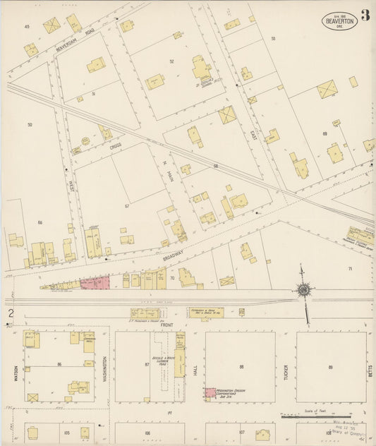 Sanborn Fire Insurance Map from Beaverton, Washington County, Oregon (1916), Sheet #0003 - Historic Sanborn Fire Insurance Map Print, vintage old map wall art, antique decor, genealogy gift, Oregon Oregon map