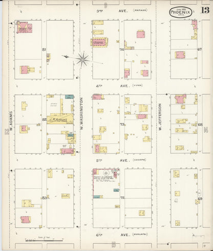 Sanborn Fire Insurance Map from Phoenix, Maricopa County, Arizona (1893), Sheet #0013 - Complete Map Set gallery image, historic Sanborn map, vintage wall art, Arizona Arizona