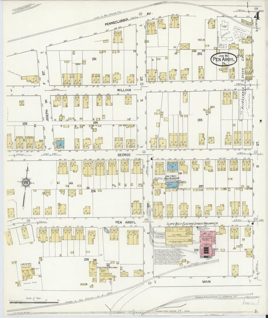 Sanborn Fire Insurance Map from Pen Argyl, Northampton County, Pennsylvania (1912), Sheet #0004 - Historic Sanborn Fire Insurance Map Print, vintage old map wall art, antique decor, genealogy gift, Pennsylvania Pennsylvania map