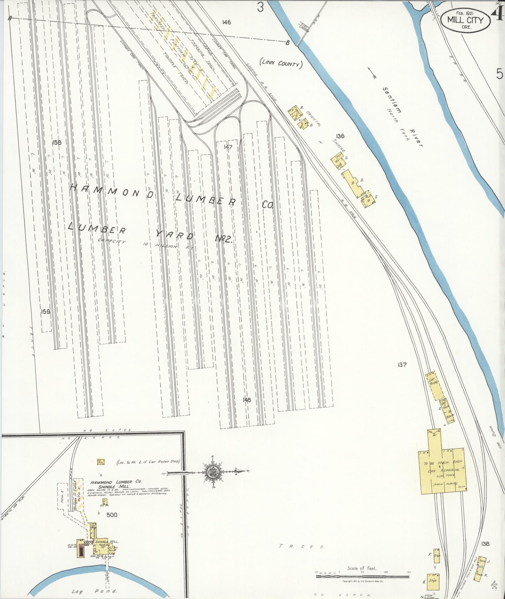 Sanborn Fire Insurance Map from Mill City, Linn And Marion Counties, Oregon (1921), Sheet #0004 - Complete Map Set gallery image, historic Sanborn map, vintage wall art, Oregon Oregon