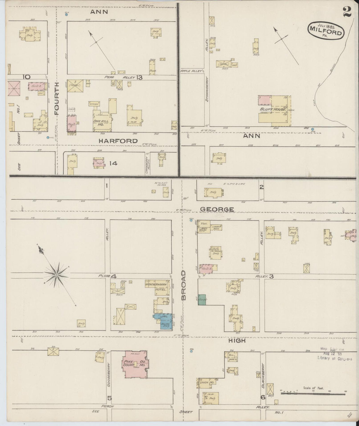Sanborn Fire Insurance Map from Milford, Pike County, Pennsylvania (1885), Sheet #0002 - Complete Map Set gallery image, historic Sanborn map, vintage wall art, Pennsylvania Pennsylvania