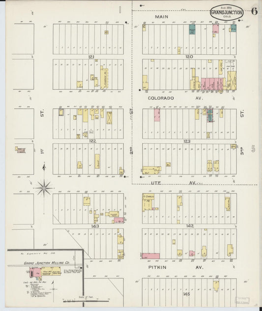 Sanborn Fire Insurance Map from Grand Junction, Mesa County, Colorado (1893), Sheet #0006 - Historic Sanborn Fire Insurance Map Print, vintage old map wall art, antique decor, genealogy gift, Colorado Colorado map
