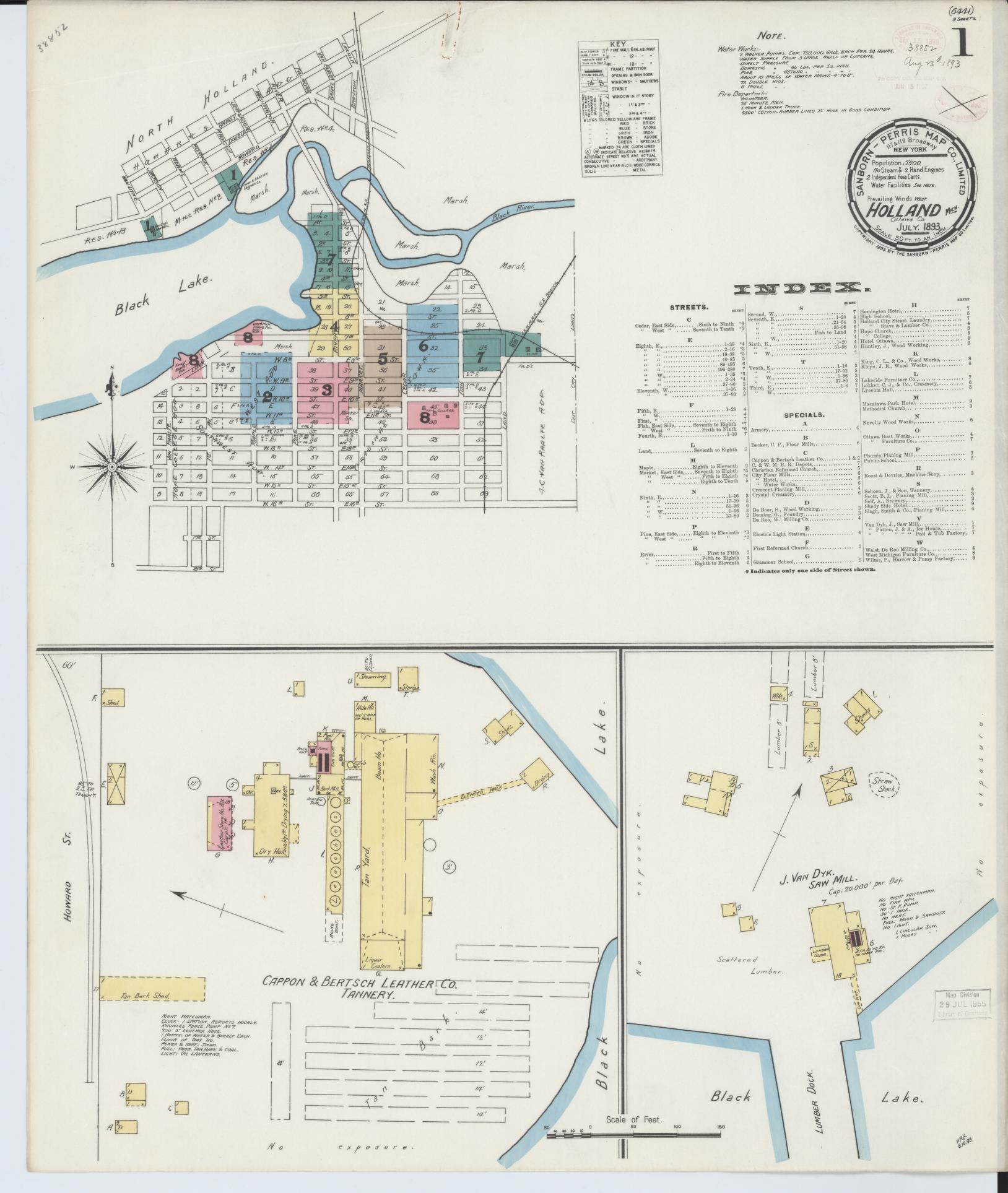 Sanborn Fire Insurance Map from Holland, Ottawa County, Michigan (1893), Sheet #0001 - Complete Map Set gallery image, historic Sanborn map, vintage wall art, Michigan Michigan