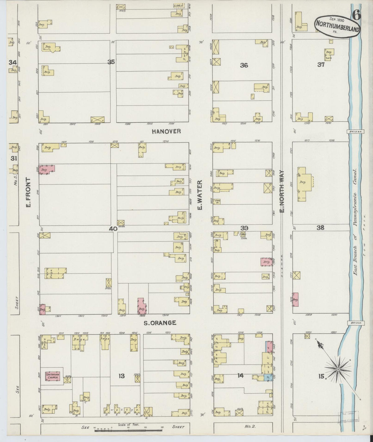 Sanborn Fire Insurance Map from Northumberland, Northumberland County, Pennsylvania (1890), Sheet #0006 - Historic Sanborn Fire Insurance Map Print, vintage old map wall art, antique decor, genealogy gift, Pennsylvania Pennsylvania map
