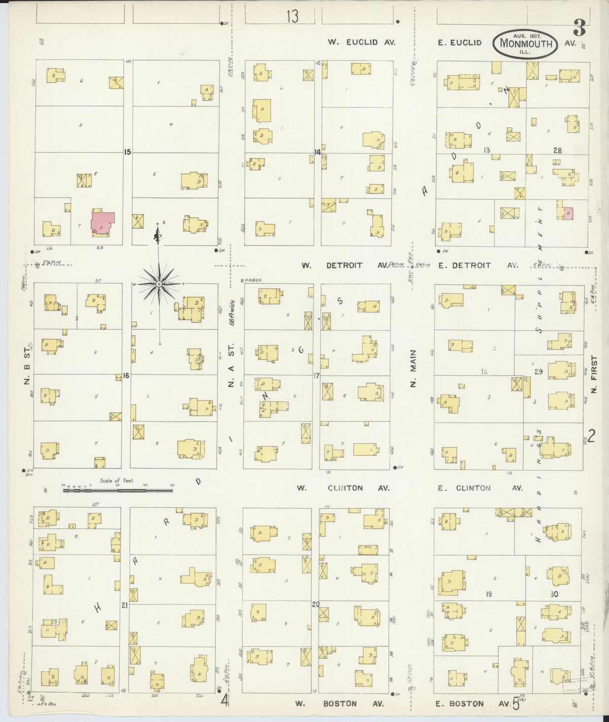 Sanborn Fire Insurance Map from Monmouth, Warren County, Illinois (1907), Sheet #0003 - Complete Map Set gallery image, historic Sanborn map, vintage wall art, Illinois Illinois